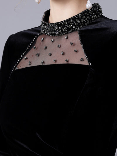 Black Velvet Beading Mother Of The Bride Dress