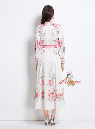 Porcelain Pattern Stand-up Long Dress