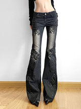 Low Waist Embroidered Flowers Slim Jeans