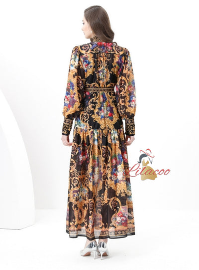 Palace Printed Long Sleeve Party Dress