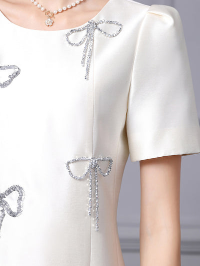 White Satin Short Sleeve Mother Of The Bride Dress
