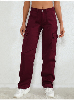 High Waist Loose Pocket Jeans