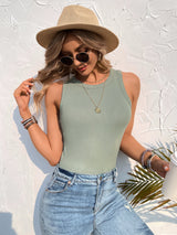 Round Neck Slim Stitching Solid Color Top