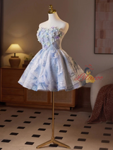 Blue Tulle Sequins Flower Homecoming Dress