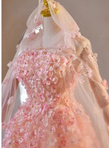 Pink Tulle Strapless 3D Flower Homecoming Dress