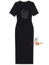 Black Short Sleeve Beading Mother of the Bride Dress