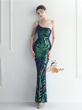 Mermaid Sequins One Shoulder Beading Prom Dress