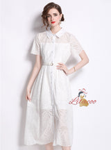 Solid Color Cotton Holiday Short Sleeve Dress