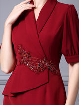 Burgundy V-neck Beading Crystal Mother Of The Bride Dress