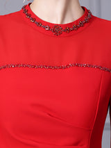 Red Long Sleeve Crystal Mother Of The Bride Dress