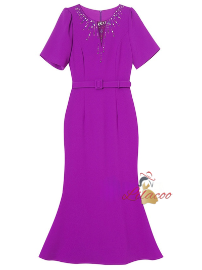 Purple Beading Mother of the Bride Dress