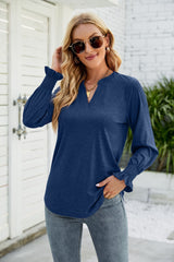 Casual V-neck Lotus Leaf Sleeve T-shirt