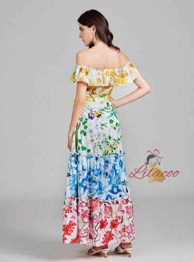 Printed Contrast Stitching Mid-length Dress