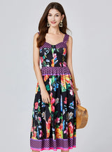 Black Printed Silm Waist Dress