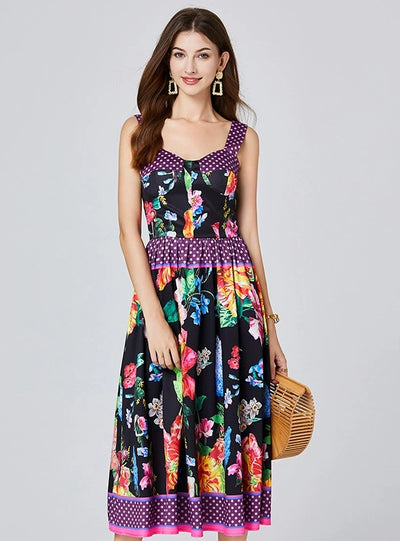 Black Printed Silm Waist Dress