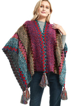 Ethnic Color Knitted Split Shawl