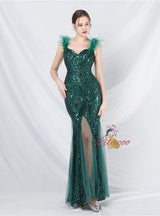 Mermaid Sequins Straps Split Prom Dress