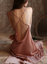 Deep V Backless Suspender Nightdress Suit