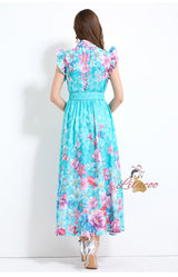 Printed Silm Waist Ruffled Dress