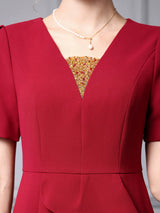 Red V-neck Beading Mother Of The Bride Dress