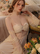 Sexy Backless Satin Mesh Suspender Nightdress