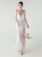 Mermaid Sequins Strapless Split Beading Prom Dress