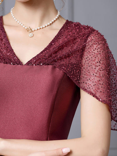 Champagne V-neck Sequins Mother Of The Bride Dress