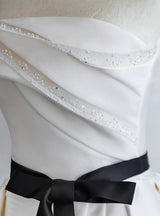 Beige Satin Strapless Pleats Wedding Dress
