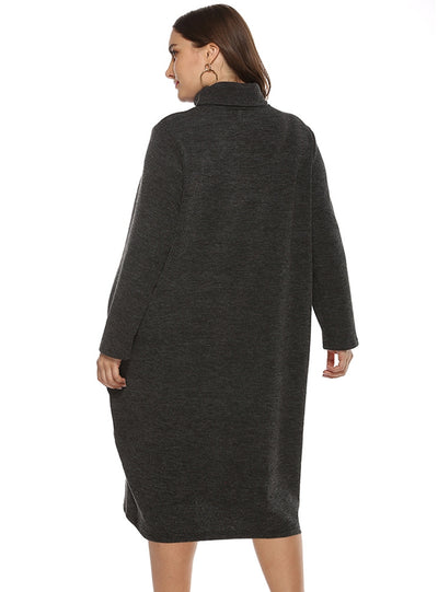 High Neck Contrast Striped Loose Plus Size Dress