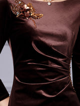 Burgundy Velvet Sequins Mother Of The Bride Dress