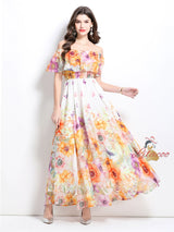 Off the Shoulder Printed Chiffon Dress