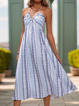 Open-back V-neck Sling Printed Dress