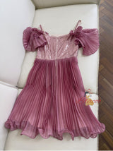 Rose Red Bubble Sleeve Sequins Dress