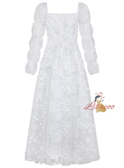 White Long-sleeved Slim Dress