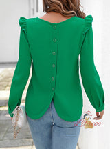 Casual Ruffled Long-sleeved Solid Color Shirt