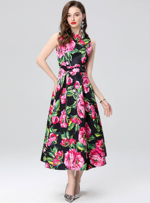 Women Printed Silm Waist Dress