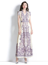 Retro Palace Style V-neck Printed Dress