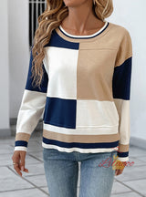 Casual Round Neck Stitching Contrast Sweater
