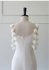 Ivory White Straps Flower Prom Dress