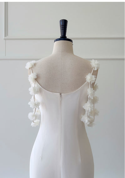 Ivory White Straps Flower Prom Dress