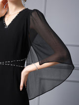 Black V-neck Beading Mother Of The Bride Dress