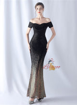 Mermaid Sequins Off the Shoulder Beading Prom Dress