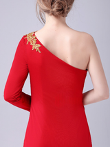Red Long Sleeve Appliques Mother Of The Bride Dress