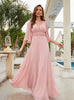 Pink Chiffon V-neck Short Sleeve Prom Dress
