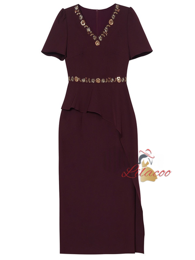 Pink V-neck Sequins Mother of the Bride Dress