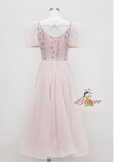 Pink Square Neck Gauze Bead Dress