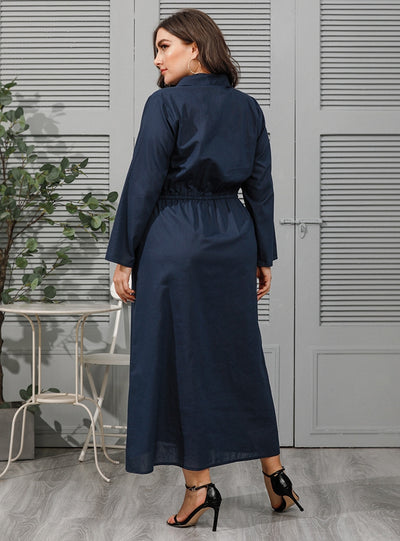 Lapel Single-breasted Geometric Contrast Plus Size Dress