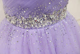 Purple Tulle Off the Shoulder Pleats Beading Homecoming Dress