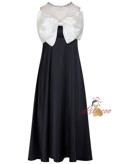 Black and White Stitching Bow Dress
