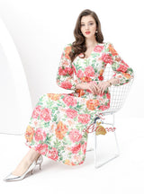 Retro Lace V-neck Long Printed Dress